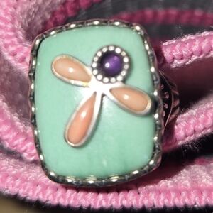 Turquoise, With Pink Coral And Amethyst   Ring